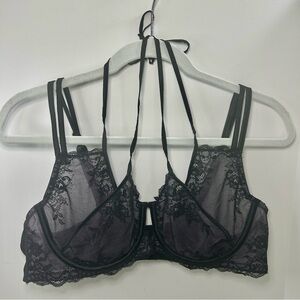 Cacique Lane Bryant Deep Purple & Black Sheer Lace Strappy Bra 42C